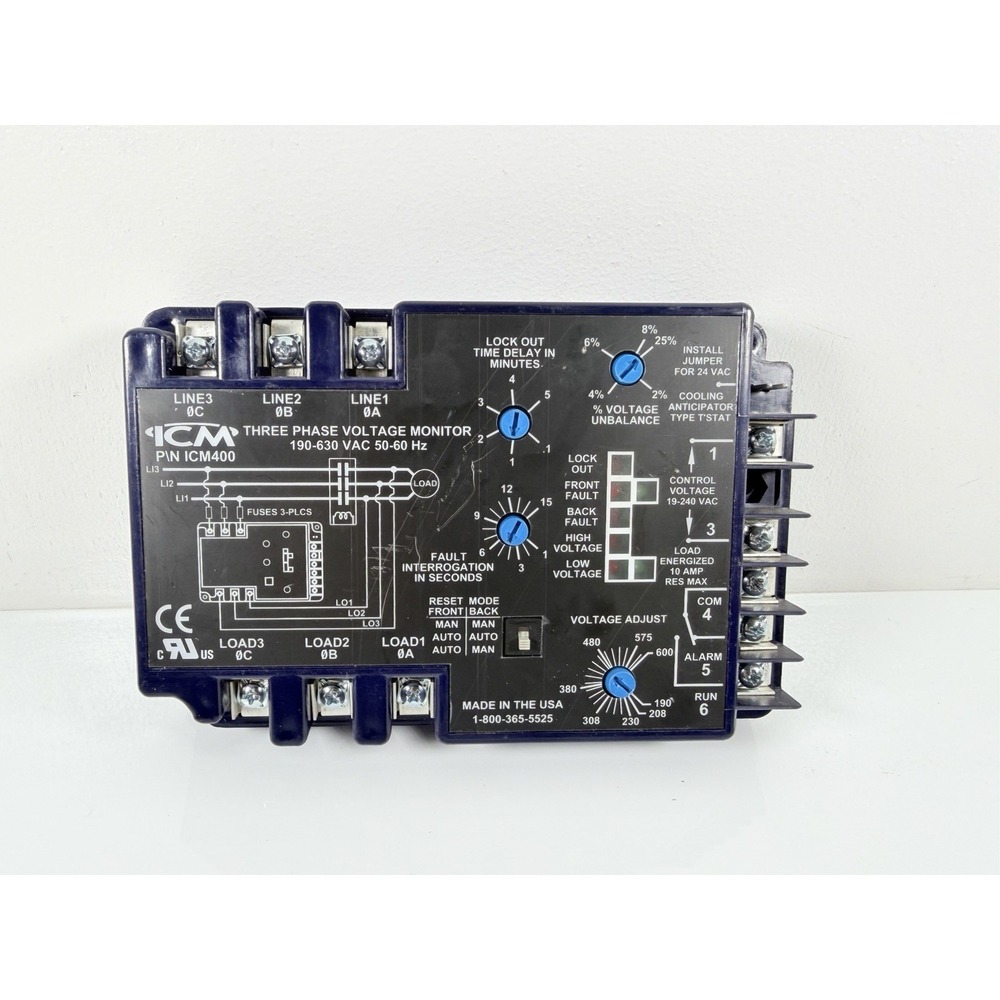 🇺🇸ICM CONTROLS ICM400 THREE PHASE VOLTAGE MONITOR 190-630 VAC 50-60Hz